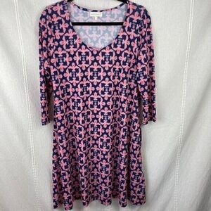 SIMPLY SOUTHERN Women's Tropical Floral Pineapple Midi 3/4 Sleeve Dress SMALL